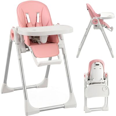 JHY DESIGN Trona Plegable Para Bebés De 6 A 36 Meses, Altura Regulable, Bandeja Doble Lavable, Ruedas, Color Rosa. JHY DESIGN Trona Plegable Para Bebés De 6 A 36 Meses, Altura Regulable, Bandeja Doble Lavable, Ruedas, Color Rosa.
