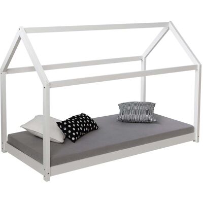 Décoshop26 - Cama-cabaña Infantil En Forma De Casita De Madera Blanca Con Somier De Láminas 80x160 Cm Lit06198 Décoshop26 - Cama-cabaña Infantil En Forma De Casita De Madera Blanca Con Somier De Láminas 80x160 Cm Lit06198