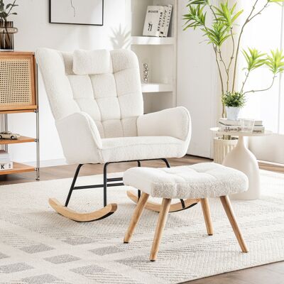 JHY DESIGN Mecedora Blanca, 92 Cm De Alto Con Asiento De 67 Cm. Incluye Reposacabezas Y Reposapiés (49 X 38 X 38 Cm). Base De Goma. Capacidad De Peso Máximo: 113 Kg. JHY DESIGN Mecedora Blanca, 92 Cm De Alto Con Asiento De 67 Cm. Incluye Reposacabezas Y Reposapiés (49 X 38 X 38 Cm). Base De Goma. Capacidad De Peso Máximo: 113 Kg.
