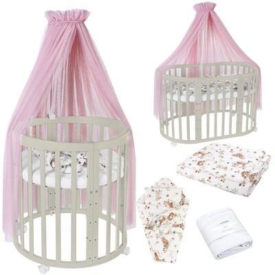 Waldin OWAL Cuna 7en1 - Animales Rosa Holz olive - Cuna para bebé Waldin OWAL Cuna 7en1 - Animales Rosa Holz olive - Cuna para bebé