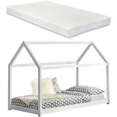 Décoshop26 - Cama Infantil House Cabin Con Colchón Y Somier De Pino Blanco 90 X 200 Cm 030002641 Décoshop26 - Cama Infantil House Cabin Con Colchón Y Somier De Pino Blanco 90 X 200 Cm 030002641