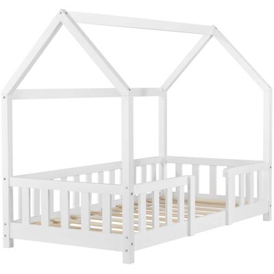 Décoshop26 - Cama Infantil House Cabin Con Barrera Y Somier De Madera De Pino Blanco 80 X 160 Cm 030005488 Décoshop26 - Cama Infantil House Cabin Con Barrera Y Somier De Madera De Pino Blanco 80 X 160 Cm 030005488