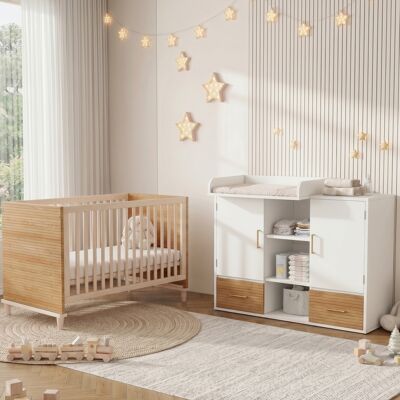 JHY DESIGN Juego De Cambiador Y Cuna Para Bebé, Muebles Para Dormitorio Infantil, Cambiador (114 X 53 X 92 Cm), Bandeja Cambiador, Barrera Cambiador Extraíble, Cuna (70 X 140 X 87 Cm) JHY DESIGN Juego De Cambiador Y Cuna Para Bebé, Muebles Para Dormitorio Infantil, Cambiador (114 X 53 X 92 Cm), Bandeja Cambiador, Barrera Cambiador Extraíble, Cuna (70 X 140 X 87 Cm)