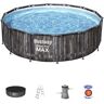 Piscina Desmontable Tubular Bestway Steel Pro Max Diseño Madera 427x107 cm con Depuradora Cartucho 3.028 l/h con Cobertor y Escalera