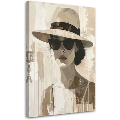 FEEBY Impresión De Imagen Mujer Con Gafas Y Sombrero Beige 80x120 FEEBY Impresión De Imagen Mujer Con Gafas Y Sombrero Beige 80x120