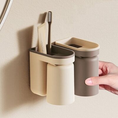OEM Soporte Innovador Para Cepillos De Dientes, Lujo Ligero Sin Agujeros, Vaso Para Enjuague Bucal, Pared, Marrón Caramelo + Blanco Beige (2 Piezas) OEM Soporte Innovador Para Cepillos De Dientes, Lujo Ligero Sin Agujeros, Vaso Para Enjuague Bucal, Pared, Marrón Caramelo + Blanco Beige (2 Piezas)