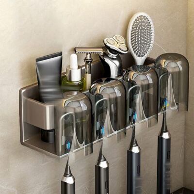 OEM Soporte De Pared Para Cepillo Y Pasta De Dientes Con 4 Compartimentos, Mueble De Baño De Metal Gris, No Requiere Taladrar, 26 × 7,5 × 8 Cm OEM Soporte De Pared Para Cepillo Y Pasta De Dientes Con 4 Compartimentos, Mueble De Baño De Metal Gris, No Requiere Taladrar, 26 × 7,5 × 8 Cm