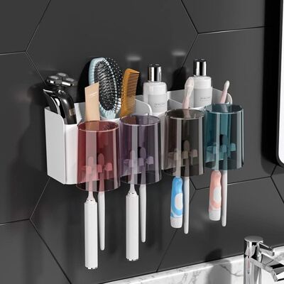 OEM Soporte Autoadhesivo Para Cepillos De Dientes,con 4 Vasos Para Pasta De Dientes + 8 Compartimentos Para Cabezales De Cepillo,apto Para 4 Personas OEM Soporte Autoadhesivo Para Cepillos De Dientes,con 4 Vasos Para Pasta De Dientes + 8 Compartimentos Para Cabezales De Cepillo,apto Para 4 Personas