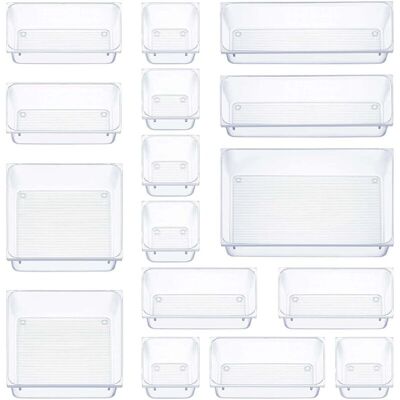 OEM Organizador De Cajones De 16 Piezas, Cajas De Almacenamiento De Cajones De 5 Tamaños, Organizador De Maquillaje Antideslizante, Para Guardar Material De Oficina (transparente). OEM Organizador De Cajones De 16 Piezas, Cajas De Almacenamiento De Cajones De 5 Tamaños, Organizador De Maquillaje Antideslizante, Para Guardar Material De Oficina (transparente).