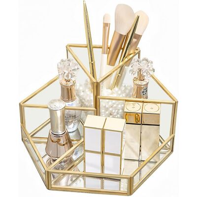 OEM Organizador De Cristal Dorado Con 5 Compartimentos, Elegante Para Guardar Brochas En El Tocador, El Baño O El Dormitorio. OEM Organizador De Cristal Dorado Con 5 Compartimentos, Elegante Para Guardar Brochas En El Tocador, El Baño O El Dormitorio.