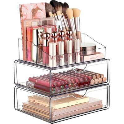 OEM Organizador Transparente De 3 Niveles + Cajón, Soporte De Belleza Para Pintalabios, Productos Para El Cuidado De La Piel Y Brochas: Práctico Para Usar Sobre La Encimera. OEM Organizador Transparente De 3 Niveles + Cajón, Soporte De Belleza Para Pintalabios, Productos Para El Cuidado De La Piel Y Brochas: Práctico Para Usar Sobre La Encimera.