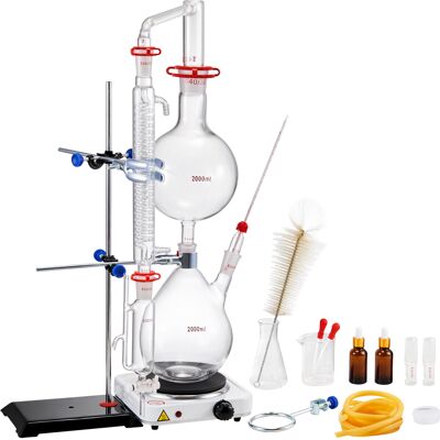 Mophorn Kit De Destilación De Aceite Esencial De 28 Piezas, Aparato De Destilación De 2000 Ml, Kit De Destilación De Cristalería De Laboratorio Boro 3.3 Con Placa Calefactora De 1000 W Mophorn Kit De Destilación De Aceite Esencial De 28 Piezas, Aparato De Destilación De 2000 Ml, Kit De Destilación De Cristalería De Laboratorio Boro 3.3 Con Placa Calefactora De 1000 W