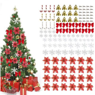 TREETALK Set De Flores Navideñas Brillantes, 120 Piezas De Adornos Florales Para Árbol De Navidad Que Incluyen 24 Flores De Nochebuena Brillantes, 24 Clips, 12 Lazos, 12 Campanas, 12 Soportes Y 36 Copos De Nie TREETALK Set De Flores Navideñas Brillantes, 120 Piezas De Adornos Florales Para Árbol De Navidad Que Incluyen 24 Flores De Nochebuena Brillantes, 24 Clips, 12 Lazos, 12 Campanas, 12 Soportes Y 36 Copos De Nie