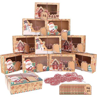 TREETALK Set Di 24 Scatole Regalo Natalizie In Carta Kraft Con Finestra E Cordino, Sacchetti Regalo Natalizi Per Confezionare Regali, Dolci, Cioccolatini, Biscotti E Altri Prodotti Alimentari Per Decorazioni N TREETALK Set Di 24 Scatole Regalo Natalizie In Carta Kraft Con Finestra E Cordino, Sacchetti Regalo Natalizi Per Confezionare Regali, Dolci, Cioccolatini, Biscotti E Altri Prodotti Alimentari Per Decorazioni N