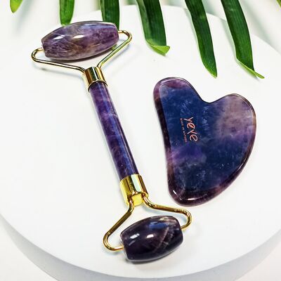 OEM Rodillo Y Juego De Piedras Gua Sha Para Masaje Y Relajación - Amatista Púrpura Yeye OEM Rodillo Y Juego De Piedras Gua Sha Para Masaje Y Relajación - Amatista Púrpura Yeye