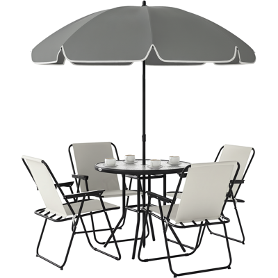 BEYAMIS Set Da Giardino In Acciaio Da 6 Pezzi Con 4 Sedie Pieghevoli, Ombrellone E Tavolo Rotondo, Color Crema, Grigio E Nero. BEYAMIS Set Da Giardino In Acciaio Da 6 Pezzi Con 4 Sedie Pieghevoli, Ombrellone E Tavolo Rotondo, Color Crema, Grigio E Nero.