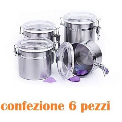 TRADE SHOP TRAESIO Trade Shop - Set 6 Pieces Stainless Steel Jar 10x16cm Sugar Foods Coffee Kitchen - TRADE SHOP TRAESIO Trade Shop - Set 6 Pieces Stainless Steel Jar 10x16cm Sugar Foods Coffee Kitchen -
