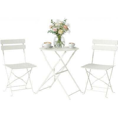 BEYAMIS Set Da Bistrot Da Giardino In 3 Pezzi: Tavolo E 2 Sedie Pieghevoli A Doghe, Doppia Protezione Antiruggine, Color Crema. BEYAMIS Set Da Bistrot Da Giardino In 3 Pezzi: Tavolo E 2 Sedie Pieghevoli A Doghe, Doppia Protezione Antiruggine, Color Crema.