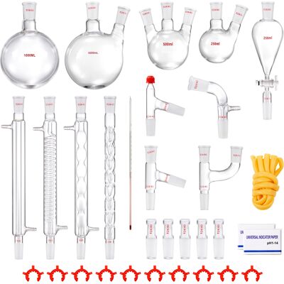 Mophorn - Kit De Destilación De Laboratorio, Kit De Destilación De Vidrio De Laboratorio 3.3 Boro Con 24 Y 40 Compuestos, Juego De Equipos De Destilación De Aceites Esenciales De 1000 Ml, 32 Piezas Mophorn - Kit De Destilación De Laboratorio, Kit De Destilación De Vidrio De Laboratorio 3.3 Boro Con 24 Y 40 Compuestos, Juego De Equipos De Destilación De Aceites Esenciales De 1000 Ml, 32 Piezas