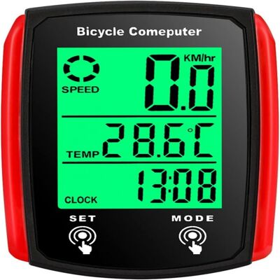 OEM Cuentakilómetros Para Bicicleta - 19 Funciones - Carcasa Abs - Clasificación Ip54 - Pantalla Led Iluminada - Negro Y Rojo - Unidad OEM Cuentakilómetros Para Bicicleta - 19 Funciones - Carcasa Abs - Clasificación Ip54 - Pantalla Led Iluminada - Negro Y Rojo - Unidad
