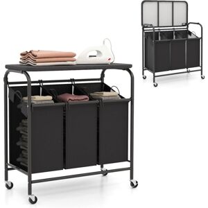 Cesto Para Ropa Sucia Con Tabla De Planchar, Cesta Colada Con 3 Bolsas Extraíbles, 3 X 33l, Cesta De Lavandería Para Cuarto De Baño, Lavandería, Dormitorio, Negro Y Gris - Costway Cesto Para Ropa Sucia Con Tabla De Planchar, Cesta Colada Con 3 Bolsas Extraíbles, 3 X 33l, Cesta De Lavandería Para Cuarto De Baño, Lavandería, Dormitorio, Negro Y Gris - Costway