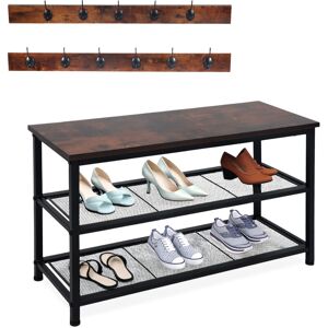 Estante Para Zapatos Relaxdays Con Perchero, Para 6 Pares, Hbt: 45 X 80 X 30 Cm, Con Ganchos, Industrial, Negro/marrón Estante Para Zapatos Relaxdays Con Perchero, Para 6 Pares, Hbt: 45 X 80 X 30 Cm, Con Ganchos, Industrial, Negro/marrón