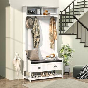 Perchero De Pasillo Modfu Con Banco Y 2 Cajones, 4 Ganchos, Mdf, Blanco Perchero De Pasillo Modfu Con Banco Y 2 Cajones, 4 Ganchos, Mdf, Blanco