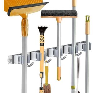 ULISEM Soporte De Pared Para Escobas, Estante De Acero Inoxidable Para Escobas, Colgador De Almacenamiento Para Cocina, Lavadero Y Organización Del Garaje (5 Ranuras Y 4 Ganchos) ULISEM Soporte De Pared Para Escobas, Estante De Acero Inoxidable Para Escobas, Colgador De Almacenamiento Para Cocina, Lavadero Y Organización Del Garaje (5 Ranuras Y 4 Ganchos)