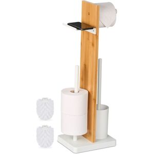 Escobillero Y Portarrollos Baño, Bambú, 68x27x18 Cm, Balda, Vertical, Escobilla Con Soporte, Blanco/natural - Relaxdays Escobillero Y Portarrollos Baño, Bambú, 68x27x18 Cm, Balda, Vertical, Escobilla Con Soporte, Blanco/natural - Relaxdays