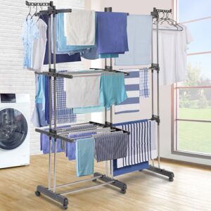 Idmarket - Giga 27m Secador De Ropa Vertical Plegable Y Extensible De 3 Etapas Con Perchas Y Pinzas En Acero Inoxidable Y Gris Idmarket - Giga 27m Secador De Ropa Vertical Plegable Y Extensible De 3 Etapas Con Perchas Y Pinzas En Acero Inoxidable Y Gris