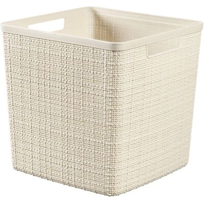 Curver - Juliet- Cesta Rectangular Cubo 17l, Almacenaje, Ordenación 100% Plástico Reciclado, Acabado Yute, 28x28xh27 Cm, Blanco Curver - Juliet- Cesta Rectangular Cubo 17l, Almacenaje, Ordenación 100% Plástico Reciclado, Acabado Yute, 28x28xh27 Cm, Blanco