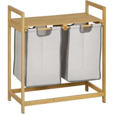 HOMCOM Cesto Para Ropa Sucia De Bambú Cesto De La Ropa Sucia Con 2 Bolsas Extraíbles Y Estante Carga 20kg 2x40,6l Para Baño Dormitorio 64x33x73 Cm Natural HOMCOM Cesto Para Ropa Sucia De Bambú Cesto De La Ropa Sucia Con 2 Bolsas Extraíbles Y Estante Carga 20kg 2x40,6l Para Baño Dormitorio 64x33x73 Cm Natural