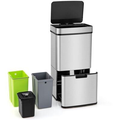 Costway - Cubo De Basura De 72 L, Cubo De Basura Cocina Con Sensor De Movimiento, 4 Compartimentos 2 X 11l + 3,5l + 46,5l, Cierre Suave Y Tapa Abierta, De Acero Inoxidable, Funciona Con Pilas Costway - Cubo De Basura De 72 L, Cubo De Basura Cocina Con Sensor De Movimiento, 4 Compartimentos 2 X 11l + 3,5l + 46,5l, Cierre Suave Y Tapa Abierta, De Acero Inoxidable, Funciona Con Pilas
