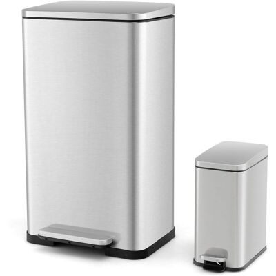 Costway - Juego De 2 Cubos De Basura De 40l Y 6l, Papelera Cocina De Acero Inoxidable Con Cubos Interiores Desmontables, Pedal, Asas Y Almohadillas Antideslizantes, Cubo De Basura Para Cocina, Baño Costway - Juego De 2 Cubos De Basura De 40l Y 6l, Papelera Cocina De Acero Inoxidable Con Cubos Interiores Desmontables, Pedal, Asas Y Almohadillas Antideslizantes, Cubo De Basura Para Cocina, Baño
