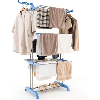 Costway - Tender Plegable De 4 Niveles, Tendedero De Gran Tamaño Con Ruedas Bloqueables Y Marco De Metal Inoxidable, Secador Grande Para Interiores Y Exteriores Con Alas Ajustables, Tender De Ropa Móvil Costway - Tender Plegable De 4 Niveles, Tendedero De Gran Tamaño Con Ruedas Bloqueables Y Marco De Metal Inoxidable, Secador Grande Para Interiores Y Exteriores Con Alas Ajustables, Tender De Ropa Móvil
