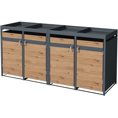Ml-design Cobertizo De Exterior Para 4 Cubos De Basura De 240l 264x80x124 Cm Con Aspecto Alerce Mueble Cubrecontenedor De Acero Resistente A La Intemperie Con Soporte De Flores Y Puerta Con Cerradura Ml-design Cobertizo De Exterior Para 4 Cubos De Basura De 240l 264x80x124 Cm Con Aspecto Alerce Mueble Cubrecontenedor De Acero Resistente A La Intemperie Con Soporte De Flores Y Puerta Con Cerradura