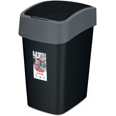 CURVER Curva Flip Bin 45l, Negro/plata, Interior Para Basura, 29,4x37,6x65,3 Cm CURVER Curva Flip Bin 45l, Negro/plata, Interior Para Basura, 29,4x37,6x65,3 Cm