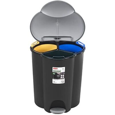 Curver Trio V2 - Cubo De Basura Con Pedal De 40 L, 3 Compartimentos, Sistema De Separación De Residuos, Cubo Interior De Plástico Con 3 Compartimentos Curver Trio V2 - Cubo De Basura Con Pedal De 40 L, 3 Compartimentos, Sistema De Separación De Residuos, Cubo Interior De Plástico Con 3 Compartimentos