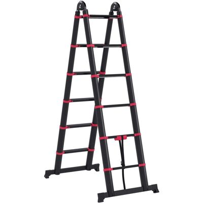 Escalera De Aluminio Plegable 2 Formas De Uso Retráctil Portátil Escalera Telescópica 12 Escalones Antideslizantes Carga 150 Kg 379x67,5x11 Cm - Homcom Escalera De Aluminio Plegable 2 Formas De Uso Retráctil Portátil Escalera Telescópica 12 Escalones Antideslizantes Carga 150 Kg 379x67,5x11 Cm - Homcom