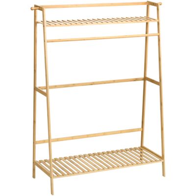 Perchero De Pie De Bambú Perchero Para Ropa Con 2 Estantes De Almacenaje 2 Ganchos Laterales Y Barra Colgante Para Dormitorio 114x40x139 Cm - Homcom Perchero De Pie De Bambú Perchero Para Ropa Con 2 Estantes De Almacenaje 2 Ganchos Laterales Y Barra Colgante Para Dormitorio 114x40x139 Cm - Homcom