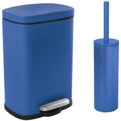 Spirella - Papelera con pedal y escobilla 5L azul mate Spirella - Papelera con pedal y escobilla 5L azul mate