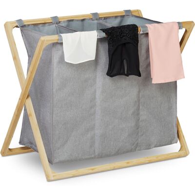 Cesto Ropa Sucia, 3 Compartimientos De 28 L, Plegable, Armazón Bambú, 57,5 X 69 X 38 Cm, Gris/natural - Relaxdays Cesto Ropa Sucia, 3 Compartimientos De 28 L, Plegable, Armazón Bambú, 57,5 X 69 X 38 Cm, Gris/natural - Relaxdays
