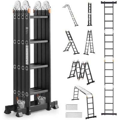 Mophorn - Escalera Plegable Multiusos, Escalera Extensible Alta 7 En 1, Estructura En A De 4 Escalones Con Tablones De Andamio, Escalera Telescópica De 15,5 Pies De Altura De Alcance, Resistente. Mophorn - Escalera Plegable Multiusos, Escalera Extensible Alta 7 En 1, Estructura En A De 4 Escalones Con Tablones De Andamio, Escalera Telescópica De 15,5 Pies De Altura De Alcance, Resistente.
