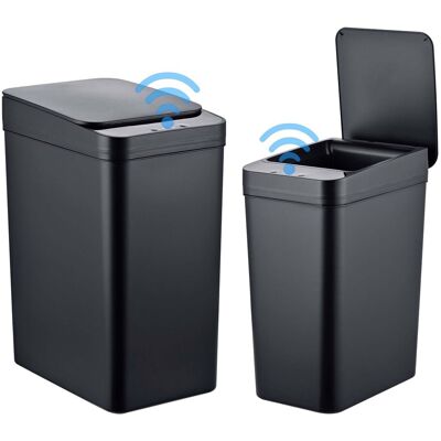 Relaxdays Set De 2 Cubos De Basura Con Sensor, 9 Y 15 L, Tapa Automática, Soporte Bolsas, Cocina, Negro Relaxdays Set De 2 Cubos De Basura Con Sensor, 9 Y 15 L, Tapa Automática, Soporte Bolsas, Cocina, Negro