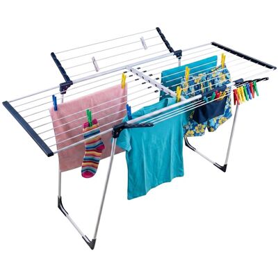 Tendedero Relaxdays Plegable Y Extensible, 96,5x98-161,5x95 Cm, Metal, Bolsa Con Pinzas, Blanco/azul Tendedero Relaxdays Plegable Y Extensible, 96,5x98-161,5x95 Cm, Metal, Bolsa Con Pinzas, Blanco/azul
