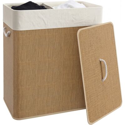 JHY DESIGN Cesto De Ropa De Bambú Con 2 Compartimentos, Asas Para Facilitar Su Uso Y Bolsas Lavables Extraíbles, 52 X 32 X 63 Cm JHY DESIGN Cesto De Ropa De Bambú Con 2 Compartimentos, Asas Para Facilitar Su Uso Y Bolsas Lavables Extraíbles, 52 X 32 X 63 Cm