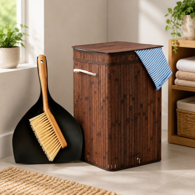 NORTHIX Juego De Lavandería Y Limpieza De Bambú (2 Piezas): Cesto De Bambú Plegable De 70 Litros Y Cepillo De Mano Con Recogedor NORTHIX Juego De Lavandería Y Limpieza De Bambú (2 Piezas): Cesto De Bambú Plegable De 70 Litros Y Cepillo De Mano Con Recogedor