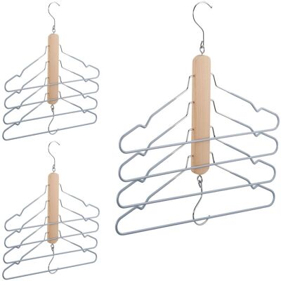 RELAXDAYS Set 3 Perchas Ahorra Espacio Con Varilla Pantalones, 4 Colgadores Madera Y Metal, Antideslizantes, Natural Y Gris RELAXDAYS Set 3 Perchas Ahorra Espacio Con Varilla Pantalones, 4 Colgadores Madera Y Metal, Antideslizantes, Natural Y Gris