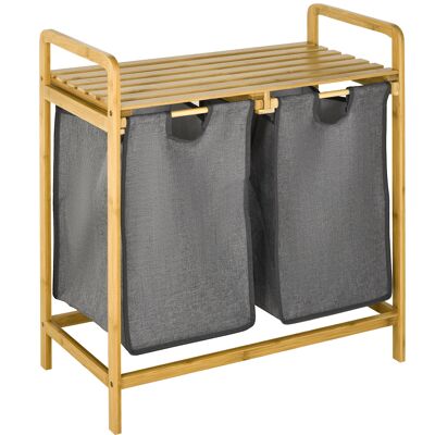 LIIYIELA Cesto De Ropa De Bambú Con 2 Cestas Extraíbles Y Deslizantes De Tela No Tejida, 63,5 X 33 X 73 Cm, Gris Oscuro. LIIYIELA Cesto De Ropa De Bambú Con 2 Cestas Extraíbles Y Deslizantes De Tela No Tejida, 63,5 X 33 X 73 Cm, Gris Oscuro.