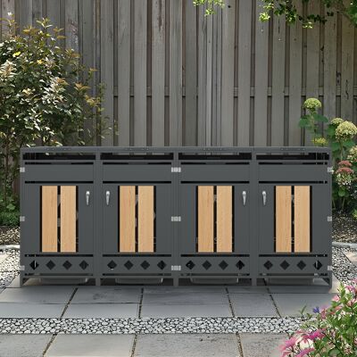 STILVORA Cobertizo Para Cubos De Basura Con Tapa Abatible Hidráulica Y 4 Puertas Con Cerradura De Acero Gris Madera STILVORA Cobertizo Para Cubos De Basura Con Tapa Abatible Hidráulica Y 4 Puertas Con Cerradura De Acero Gris Madera